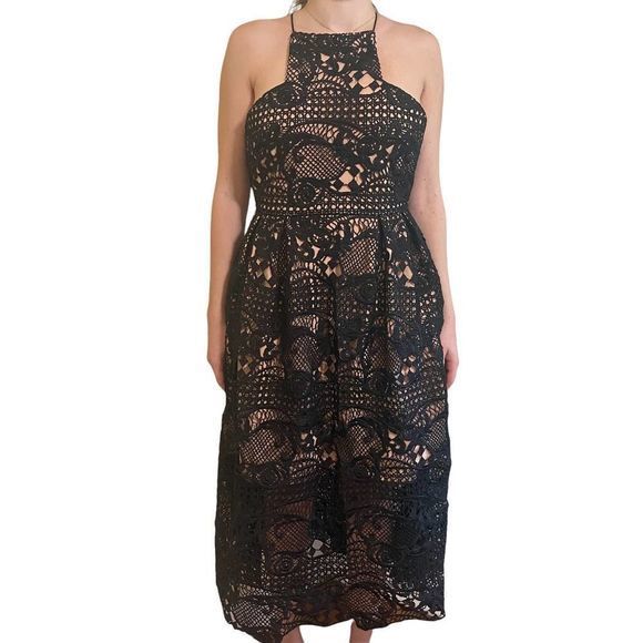 Elliatt Black Lace A Line Fit & Flare Midi‎ Dress Sz M - Picture 1 of 5